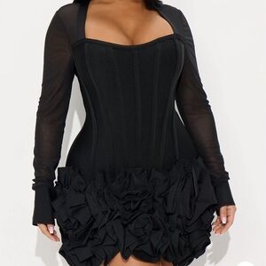Fashion Nova Black Long Sleeve Dress with Ruffled Hem